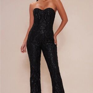 Fashion Nova Black Sequin Strapless Jumpsuit